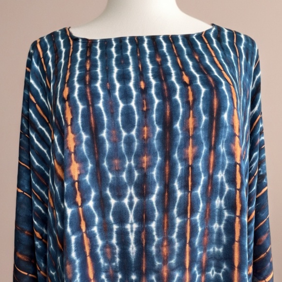 0105/ Dark Blue Navy Tie Dye Poncho, Oversized Top - Picture 8 of 8